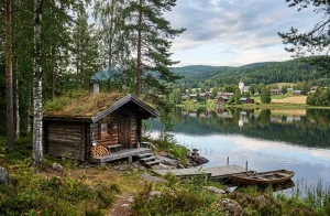 Dřevěná finská sauna v přírodě poblíž obce Pikovice