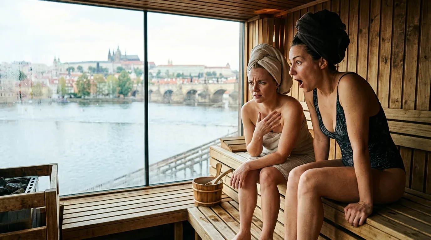 Relaxace ve finské sauně s výhledem na Vltavu v Praze