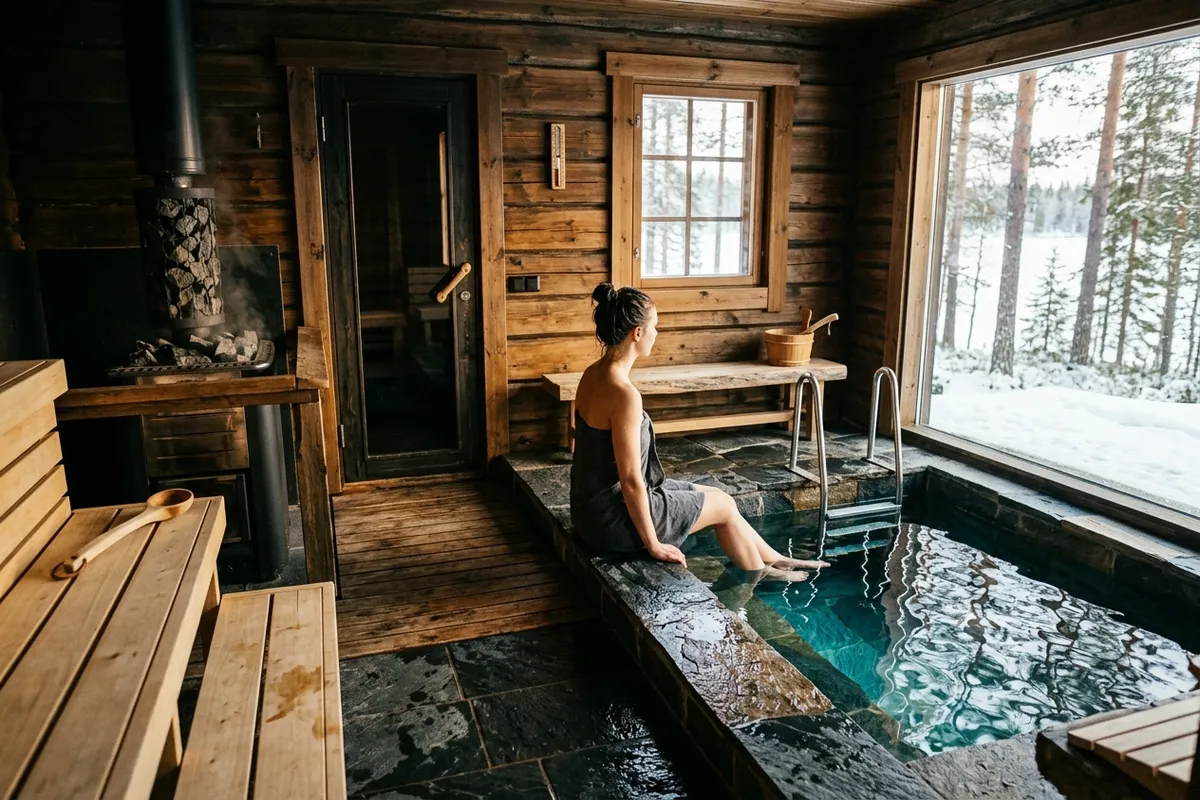 Finská sauna a ochlazovací bazének v privátním wellness